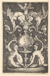 2つのサイレンを持つ装飾パネル、1528年。 作： Lucas van Leyden