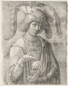 頭蓋骨を持つ若者の肖像、c。 1519年。 作： Lucas van Leyden