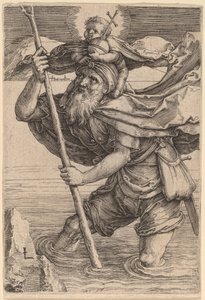幼児キリストを運ぶ聖クリストフォロス 作： Lucas van Leyden