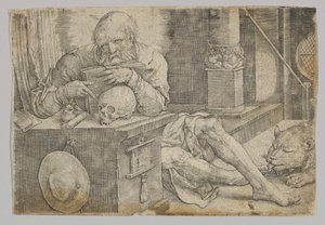 聖ジェロームの研究、1521年。 作： Lucas van Leyden