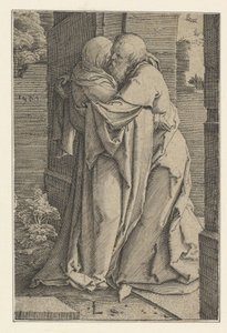 聖ヨアヒムが聖アンナを抱きしめる、1520年。 作： Lucas van Leyden