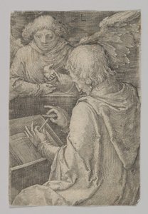聖マタイ、 『四人の伝道者』シリーズ、1518年。 作： Lucas van Leyden