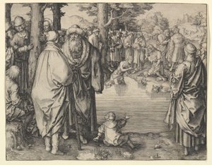 ヨルダン川でのキリストの洗礼1510。 作： Lucas van Leyden