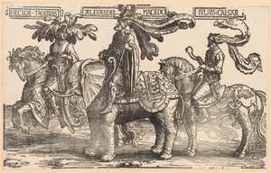 ナインヒーローズ：トロイのヘクター、マセドンのアレクサンダー、ジュリアスシーザー、1515年から1517年。 作： Lucas van Leyden