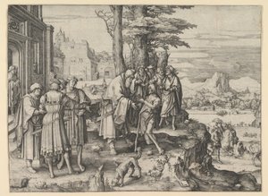 放蕩息子の帰還、およそ。 1510。 作： Lucas van Leyden