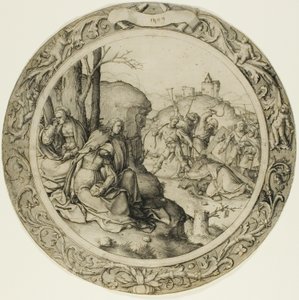 丸い情熱：十字架を背負ったキリスト 作： Lucas van Leyden