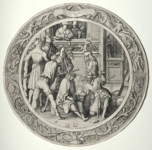 丸い情熱：いばらの冠をかぶったキリスト 作： Lucas van Leyden