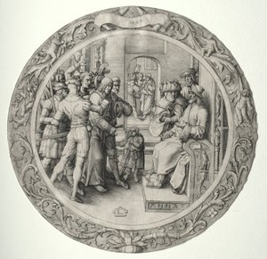 ラウンドパッション：大祭司の前のキリスト 作： Lucas van Leyden