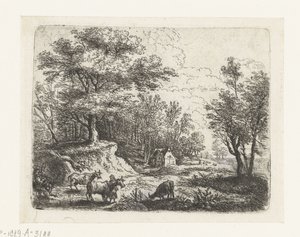 3頭の牛と女性のいる風景 小さな風景（シリーズタイトル） 作： Lucas van Uden