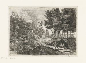 2 つの putti のある風景 水差しを持つ少年と女性のいる風景 五景（連載タイトル） 作： Lucas van Uden