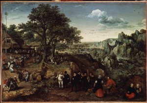 田園風景（田園風景）。 Lucas van Valckenborch (1530-1597) による絵画。 キャンバスに油彩、48.5 x 73.4 cm、1580 年後半から 1590 年初頭。オランダ美術、バロック美術。 エルミタージュ美術館、サンクトペテルブルク。 作： Lucas van Valckenborch