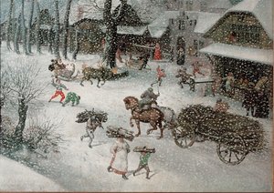 冬（2月）、詳細（キャンバスに油彩） 作： Lucas van Valckenborch