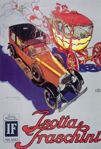 イソッタ・フラスキーニの車を宣伝するポスター 作： Luciano Achille Mauzan