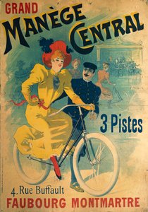 Grand Manege Central、自転車に乗る女性を描いたサイクルトラックの広告ポスター 作： Lucien Baylac