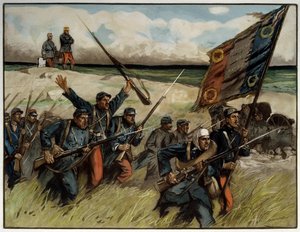 第一次世界大戦（1914-1918）：「「1914年9月にバイオネットを充電」」ルシアン・ヘクター（ルシアン・ヘクター）ジョナス（1880-1947）1914パリの絵画。 二世界大戦博物館