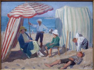 ビーチで。 ルシアン・ジョナス (1880-1947) による絵画、1920 年の木に油彩、フランス美術、20 世紀。 Musée la piscine、Roubaix。