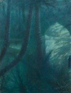 月明かりのマラケシュ、ラ・パルメライ（紙にパステル、ボードにマウント） 作： Lucien Levy Dhurmer