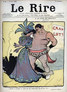 ヌイユの祝宴にて：ケア - 優雅に着飾った女性がデッサン力士と会話している by Lucien Marie Francois Metivet (1863-1930) - 6月8日の笑い声 作： Lucien Metivet