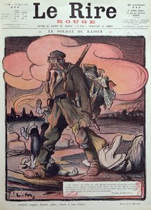 1915年3月20日、「ルリールルージュ」の表紙からのドイツ兵の風刺画 作： Lucien Metivet