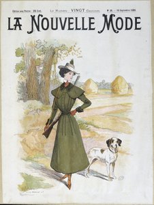 ライフルを持った狩猟服の女性 - 1898年9月の「ラ・ヌーベル・モード」より 作： Lucien Metivet