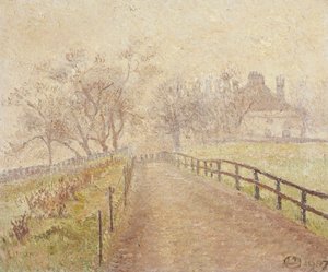 霧の朝、モートレイク 作： Lucien Pissarro