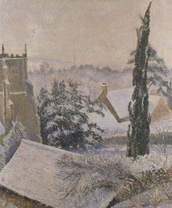 イーストノイル教会：雪、1917年 作： Lucien Pissarro