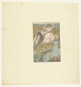 小川のそばの女の子と二人の女性 魚の女王 作： Lucien Pissarro