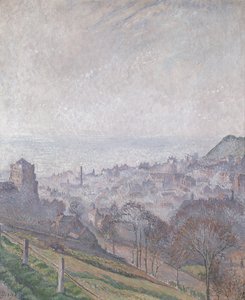 ヘイスティングス：霧、太陽と煙、1918 作： Lucien Pissarro