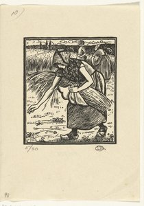 とうもろこしの穂を集めるルース 作： Lucien Pissarro