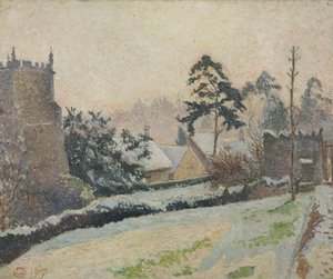イギリス、ウィルトシャー、イーストノイルの雪景色 作： Lucien Pissarro