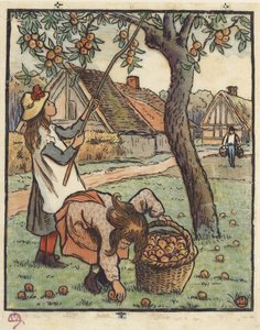 リンゴの収穫、1889 作： Lucien Pissarro