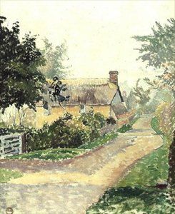 霧の中のコテージ」Fishpond 作： Lucien Pissarro