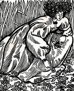 ロンサードの詩。オリジナルの木版画、1902年、1923年 作： Lucien Pissarro