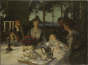 Parler dans le crepuscule - Talking in the Twilight」シモン、ルシアン（1861-1945）作。キャンバスに油彩。サイズ：140x190cm。ストックホルム国立博物館