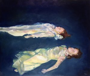 浮遊する二人の少女、2004年（油彩・板）