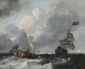 男性o戦争と漁船と一緒に海岸の嵐 作： Ludolf Backhuysen