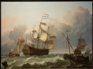 船尾の前にヨットを備えたオランダの旗艦 作： Ludolf Backhuysen