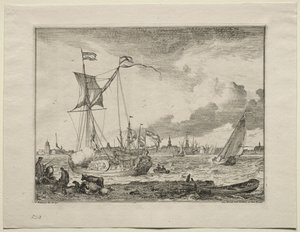 アムステルダムのフォアグラウンドでの船、1701年のビュー。 作： Ludolf Backhuysen