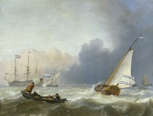 オランダのヨットで荒れた海 帆の下のオランダのヨットと荒海 作： Ludolf Bakhuysen
