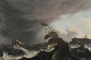大嵐の中の軍艦 激しいスコールの軍艦
