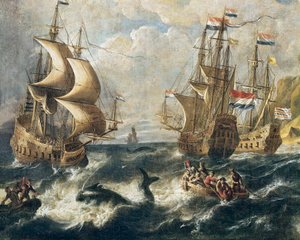 「捕鯨」詳細。 ルドルフ バックホイセン (1631-1708) の絵画。 ナンシー。 美術館。 作： Ludolf I Backhuysen