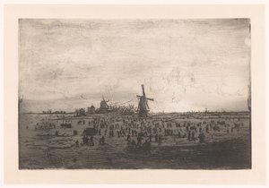 風車とスケーターがいるオランダの冬の風景 風車とスケーターがいるオランダの冬の風景 作： Ludovic Napoléon Lepic