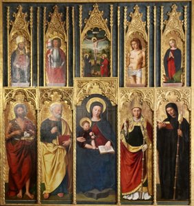 祭壇画、10枚：洗礼者聖ヨハネと聖ペテロの間の聖母子、司教と修道院長、聖ヨハネと聖母の間の十字架上のキリスト、聖マルティヌスと聖ヴィクトル、聖セバスチャンと聖マーガレット。 作： ルドヴィコブレア