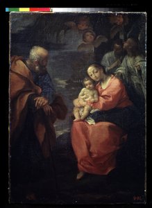 ""The Holy Family Rest on the Flight into Egypt"" (ヤシの木の下の聖家族 (エジプトへの逃避の休息)) ルドヴィコ・カラッチ (Ludovic Carracci) の絵画 作： Ludovico Carracci
