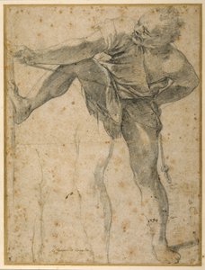 ロープを引く男性、左足の2回目のリハーサル（紙に黒チョーク 作： Ludovico Carracci