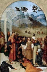 キリストと姦通に連れて行かれた女、c。 1527年。 作： Ludovico Mazzolino