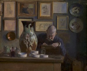 書斎に立つ建築家トーヴァルド・ビンデスベル 作： Ludvig Find