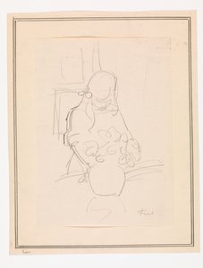 花瓶とテーブルに立っている女の子 作： Ludvig Find