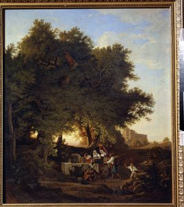 井戸で。 ルートヴィヒ・リヒター (1803-1884) の絵画。 ドイツの芸術。 キャンバスに油彩。 地域 I. クラムスコイ美術館、ヴォロネジ (ヴォロネジ)、ロシア。 作： Ludwig Adrian Richter