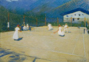 Gossensass のテニスコート、1908 年。 作： Ludwig Ferdinand Graf